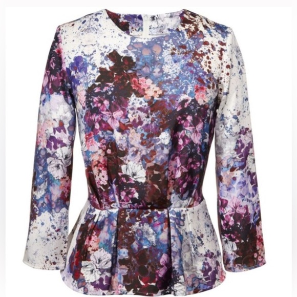 Like new H&M Red and Purple Peplum Graphic Blouse - Picture 1 of 7